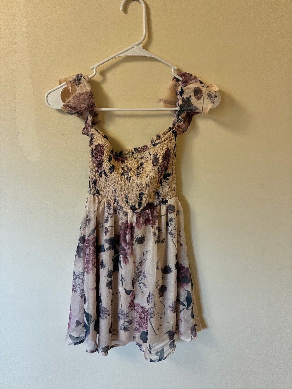 Windsor Cream Floral Smocked Camisole Dress with Mauve Accents